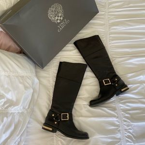 Vince Camuto Black Leather Knee High Riding Boots